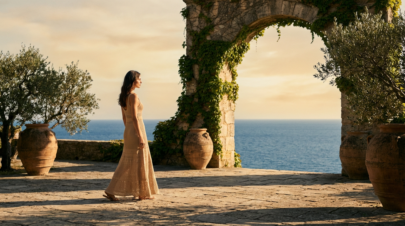 Maison Azura, collection été 2025, robe de plage sur fond de mer